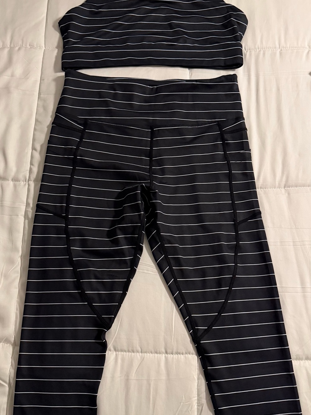 ZYIA Black Leggings with White Pinstripes